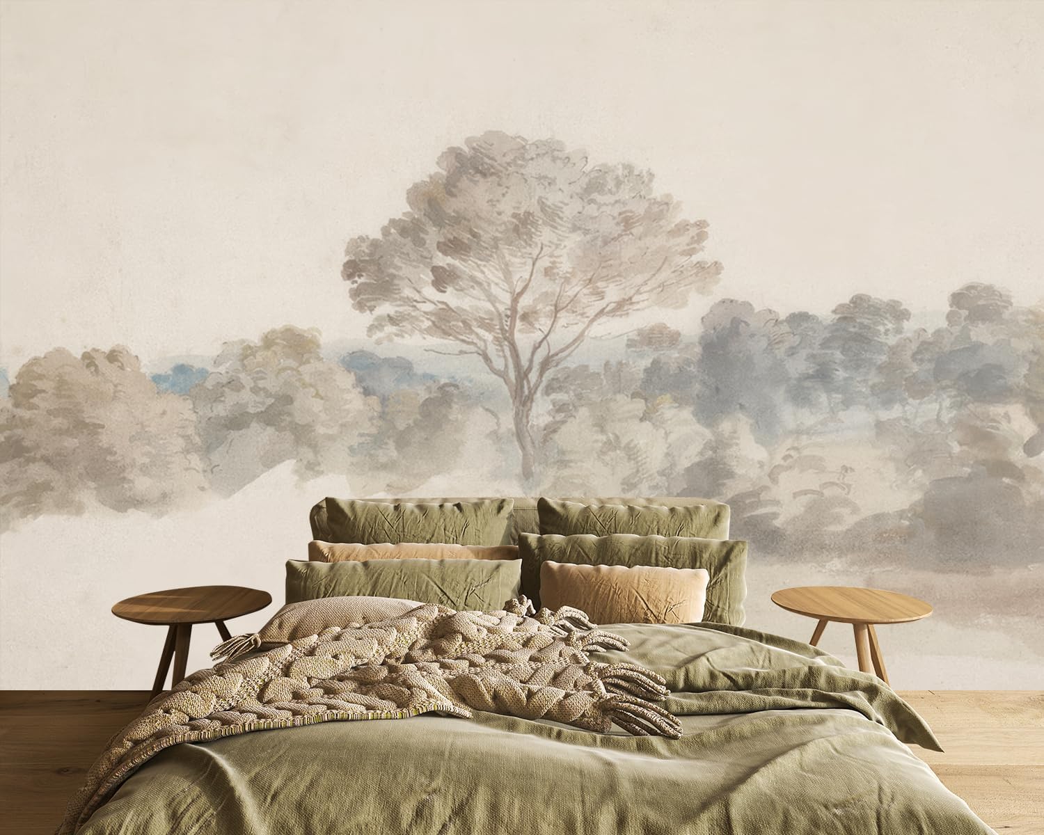 FWIEXA Vintage Forest Wallpaper, Retro Tree Plants Wall Mural, Abstract Minimalist Woodland Mural Wallpaper, Watercolor Nature Wallcovering Living Room, Bedroom - 161"x108"(Not Peel n' Stick)