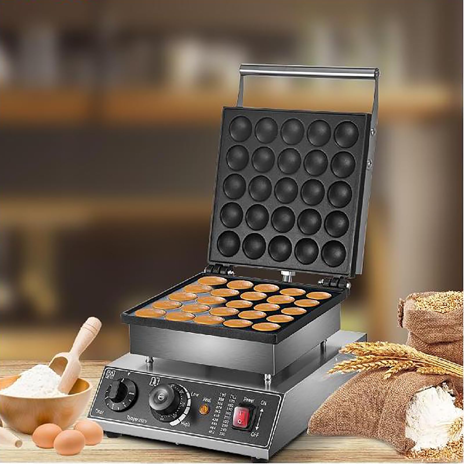 Elektryczna Gofrownica, 25-dołkowa Okrągła Gofrownica Dorayaki Ze Wskaźnikiem LED, Regulacja Temperatury: 50-300°C/122-572°F, Czas Pieczenia: 1-5 Minut Za Każdym Razem