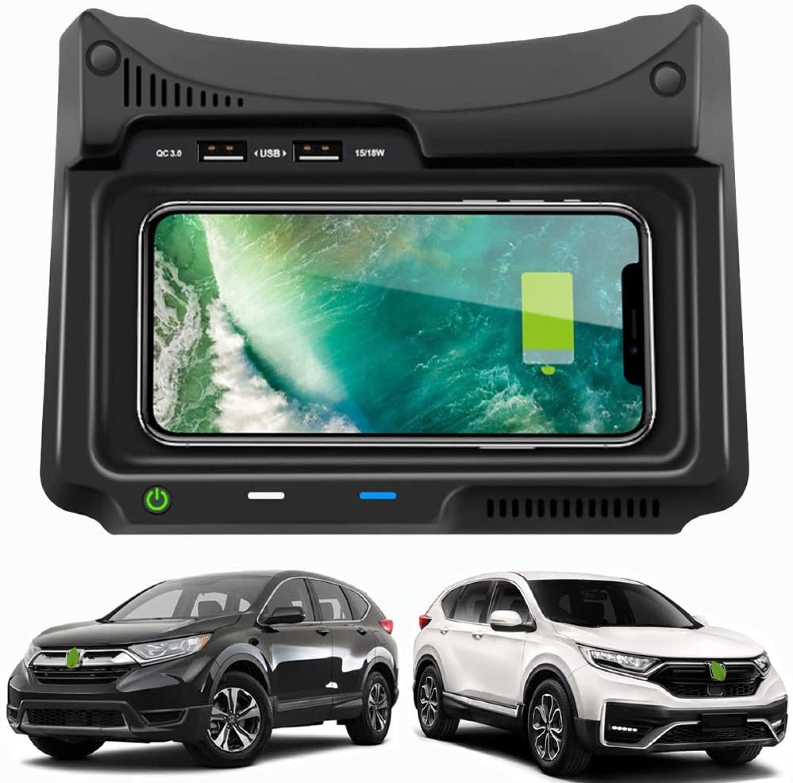 Bezprzewodowa ładowarka samochodowa, dla CR-V LX/EX/EX-L/Touring 2017-2018-2019 Panel akcesoriów konsoli środkowej z portem USB QC3.0 18W szybkie bezprzewodowe ładowanie indukcyjne Pad 10W pe