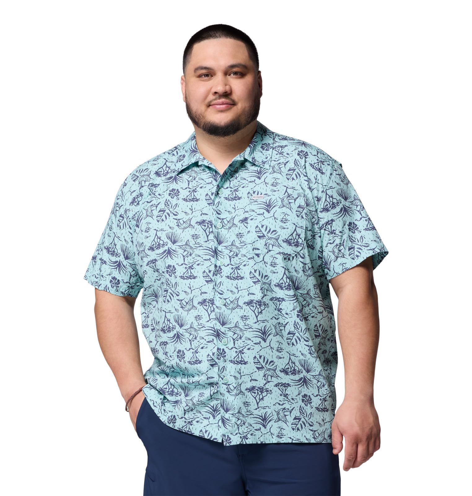 Columbia Men's PFG Trollers Best Short Sleeve Fishing Shirt, Spray Marlin Chase, XX-Large
