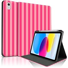 Case for iPad 11th A16 11-inch 2025/ 10th Generation 10.9-inch 2022, Striped Cute Girly Collegiate Style Case with Pencil Holder for Kids, Boys, Girls, Anti-Slip, Anti-Shock- Rose Red