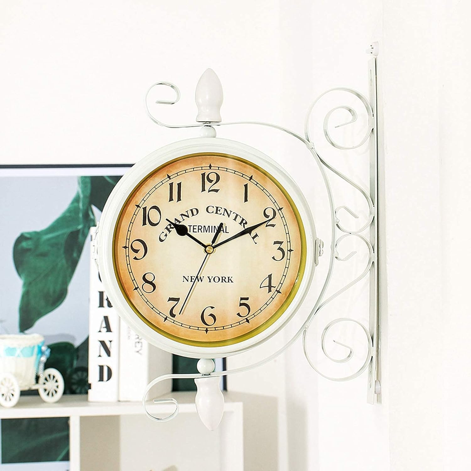 Outdoor Garden Wall Clock, 14 Inch 360°Rotation Station Wall Clock Double Sided Garden Clock with Outside Bracket Waterproof Outdoor Clock Indoor Outdoor Decoration Outside Clo