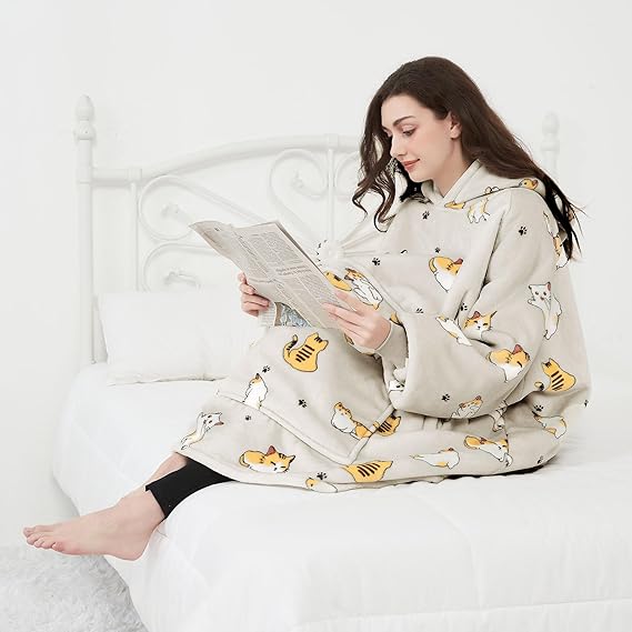 KFUBUO Giant Cat Face Blanket Hoodie - Sherpa Wearable Blanket