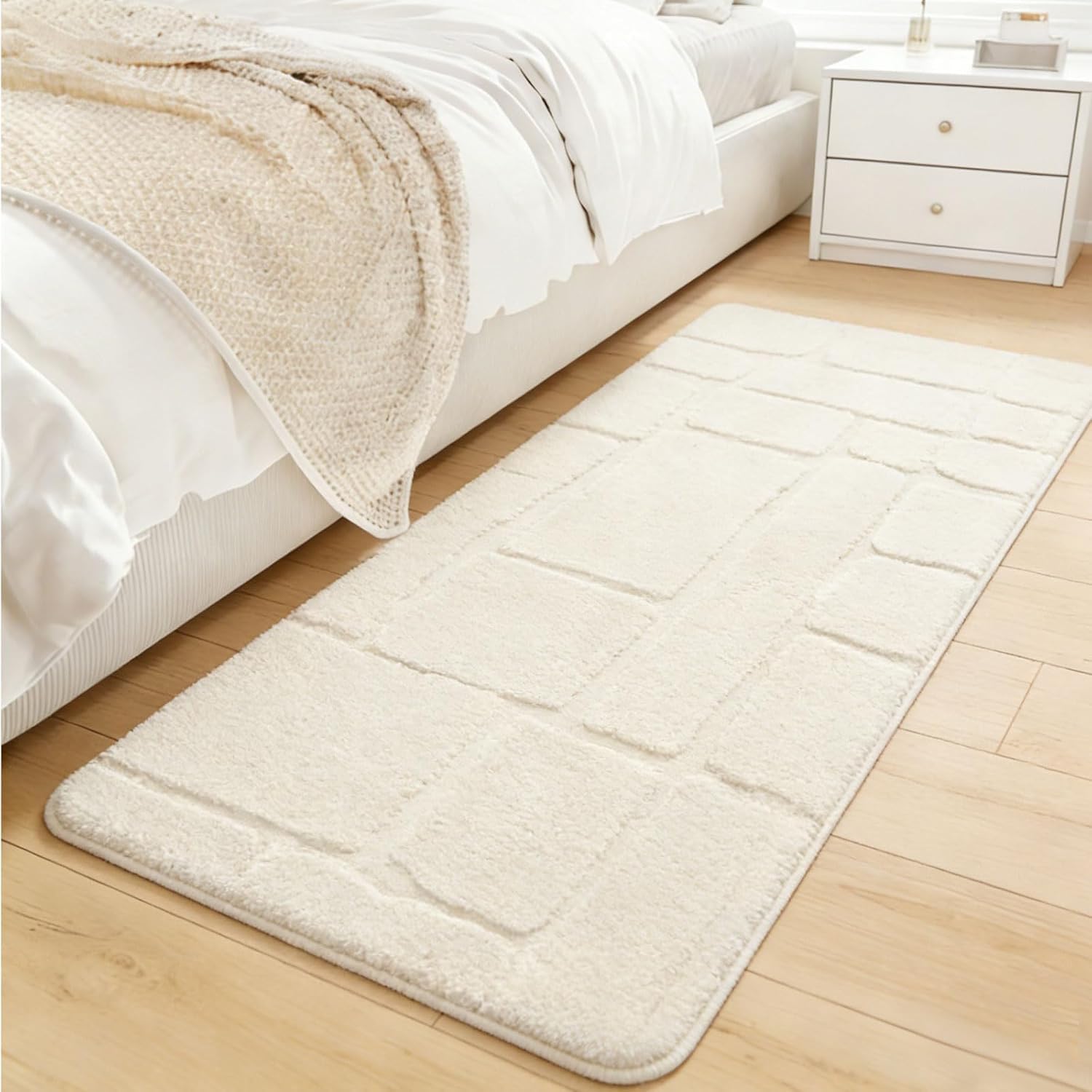 Famibay Rugs for Bedroom 60 x 120 cm Cream Small Washable Rugs Living Room