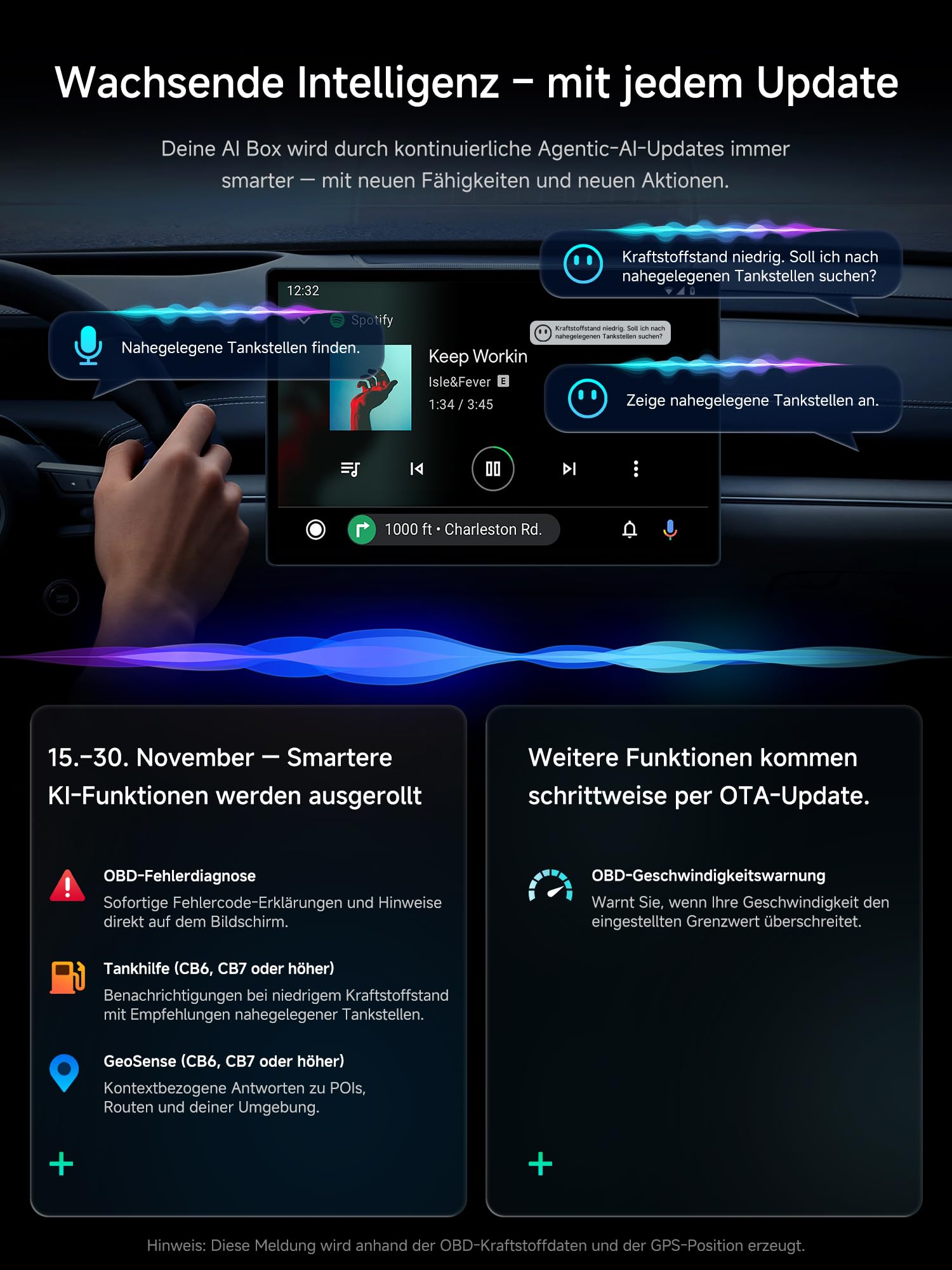 Adattatore CarPlay Wireless 4+64GB AI Box Android Auto con Navigazione GPS | 4G LTE, Drivechat Ai voce, display diviso, navigazione GPS, doppio WiFi e Bluetooth, blocco Bluetooth, TrackHU