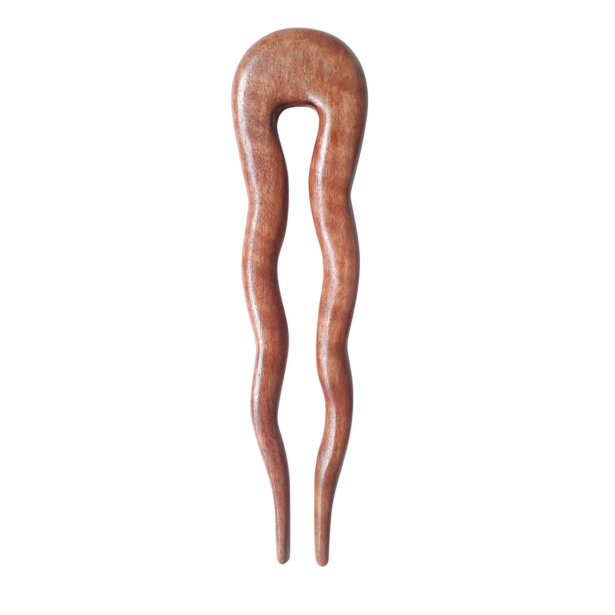 MaryCrafts Wooden Amber Wayvy Hair Pin, Hair Fork, Hair Stick, Hair Accessory Handmade 5" Brown 1 Count (Pack of 1)