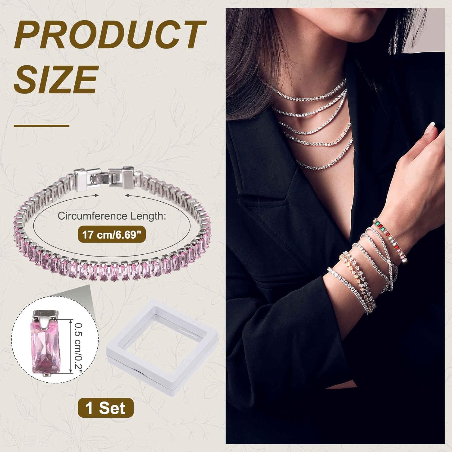 MECCANIXITY Diamond Tennis Bracelet for Women, Adjustable Stackable Cubic Zirconia Tennis Bracelet with Jewelry Box - Image 2