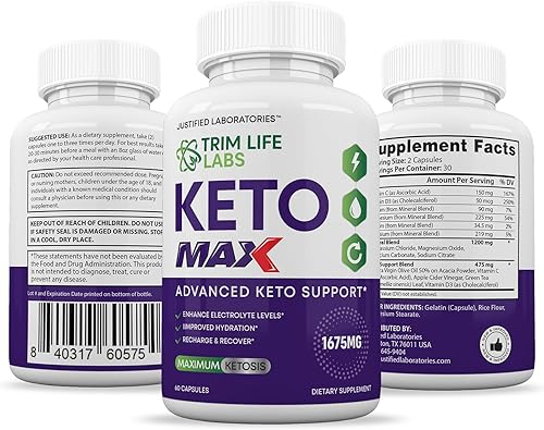 Vista 6 de Trim Life Labs Keto Max Pills 1675MG New & Improved Formula Contains Apple Cider Vinegar Extra Virgin Olive Oil Powder Green Tea Leaf 60 Capsules