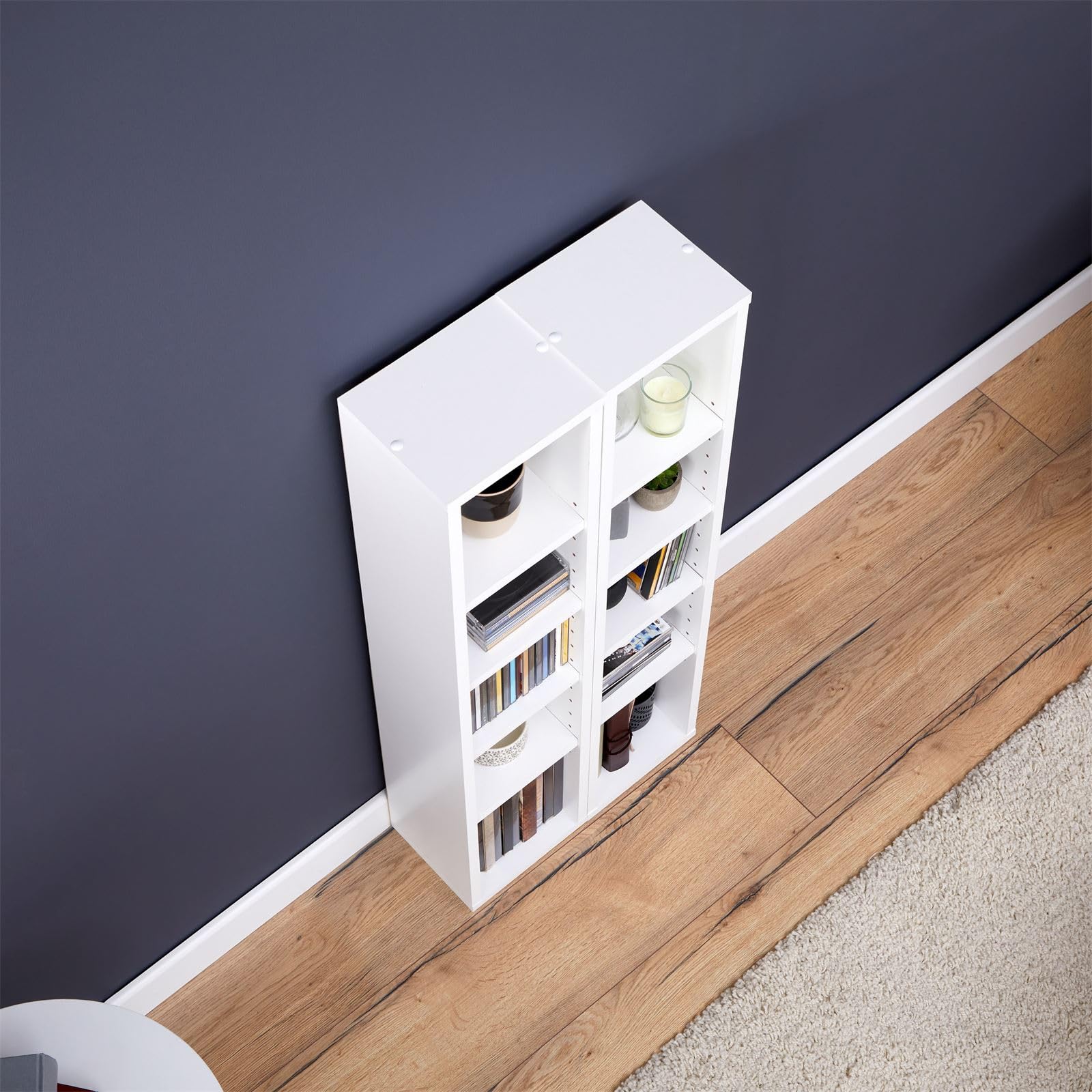 Soporte para CD y DVD, en color blanco, con 10 compartimentos para hasta 160 CD, 20 x 186,5 cm