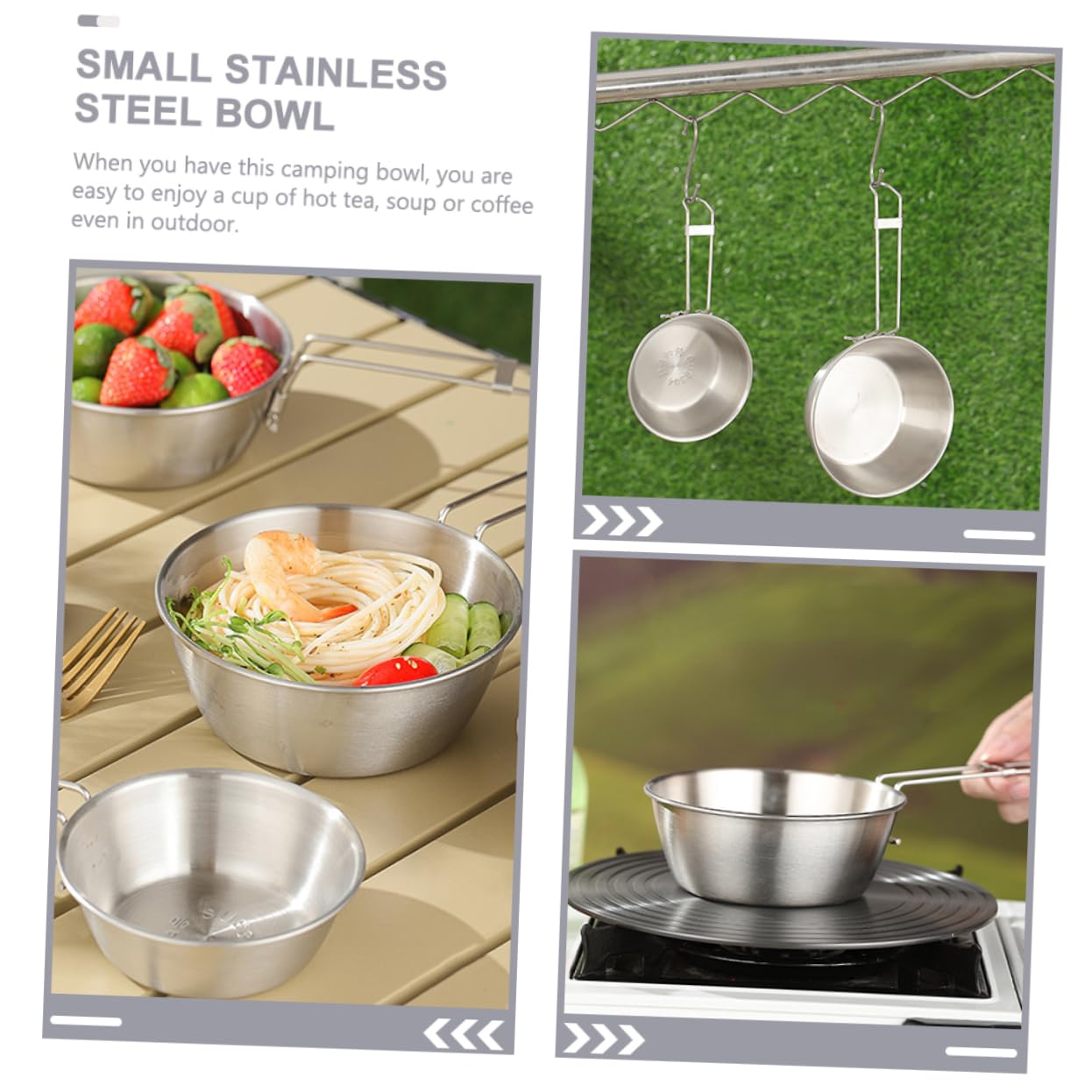 TOYANDONA 2 Ensembles Acier Inoxydable Portable Avec Pliable Camping Pour Repas Plein Air Pour Barbecue 3 Pièces * 2
