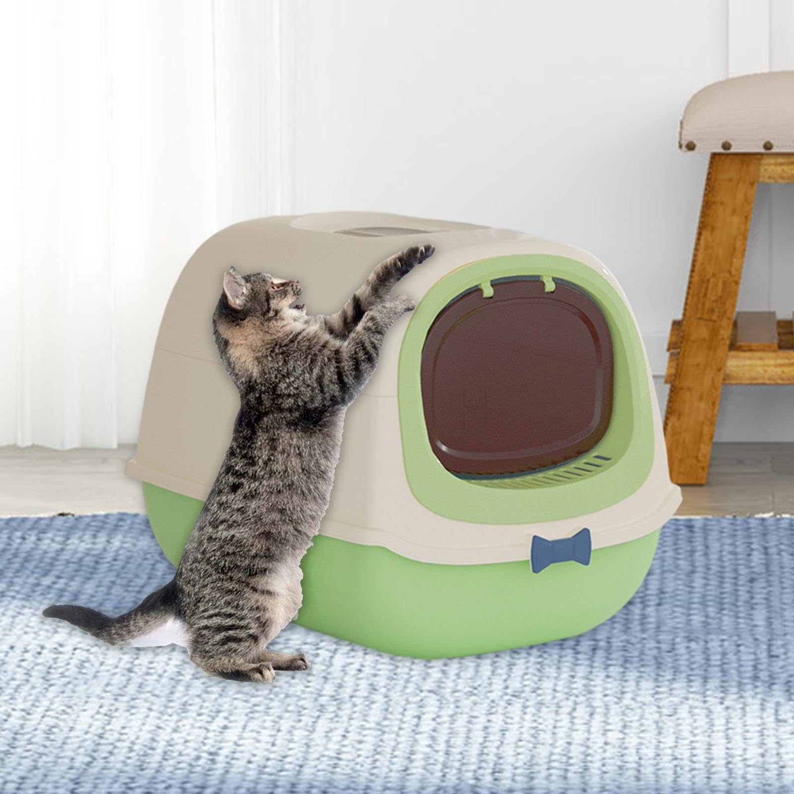 Arenero para Gatos con, Bandeja Extraíble, Timbre, Entrada Ancha, Apto para Gatos Y Gatitos de Interior.