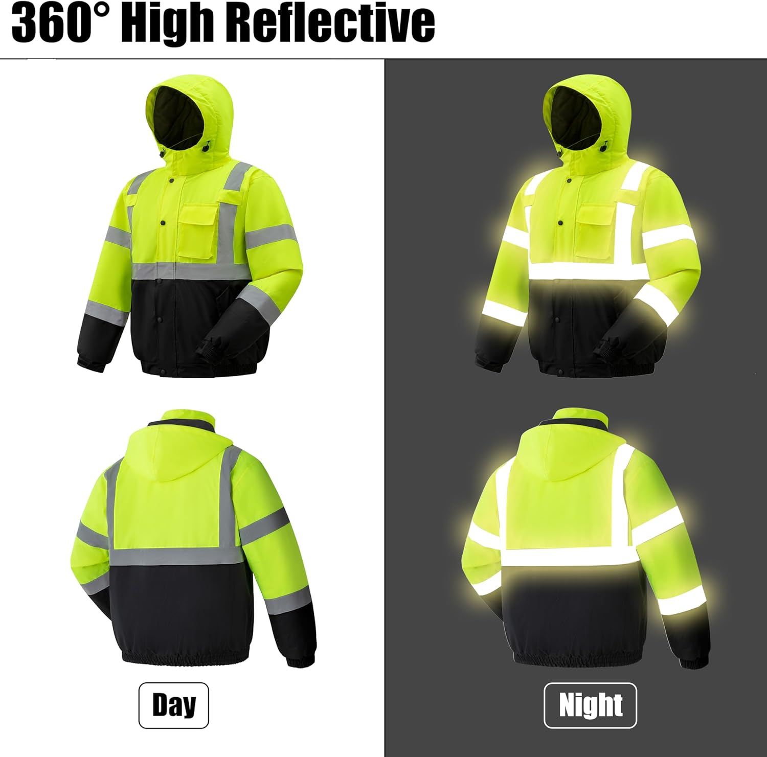 Ubon High Visibility Winter Safety Jackets for Men, Waterproof Reflective Hi Vis Construction Worker Jacket for Cold Weather - Image 4
