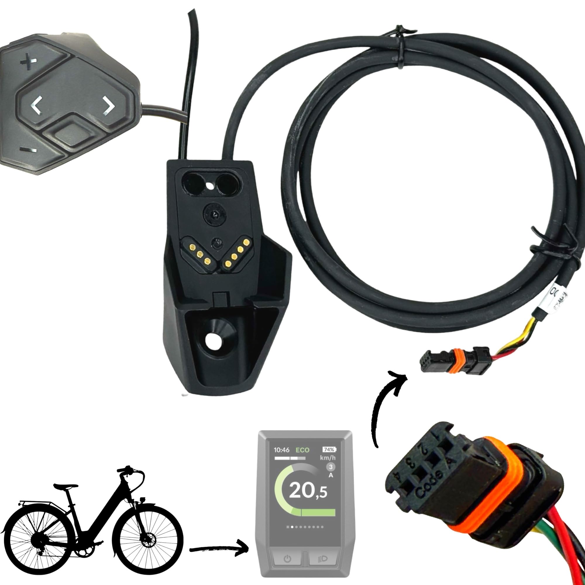 Support d'affichage KIOX original + unité de changement de vitesse pour vélo électrique, unité de commande, bouton-poussoir, pièce de commande + câble d'unité d'entraînement compatible avec Bosch