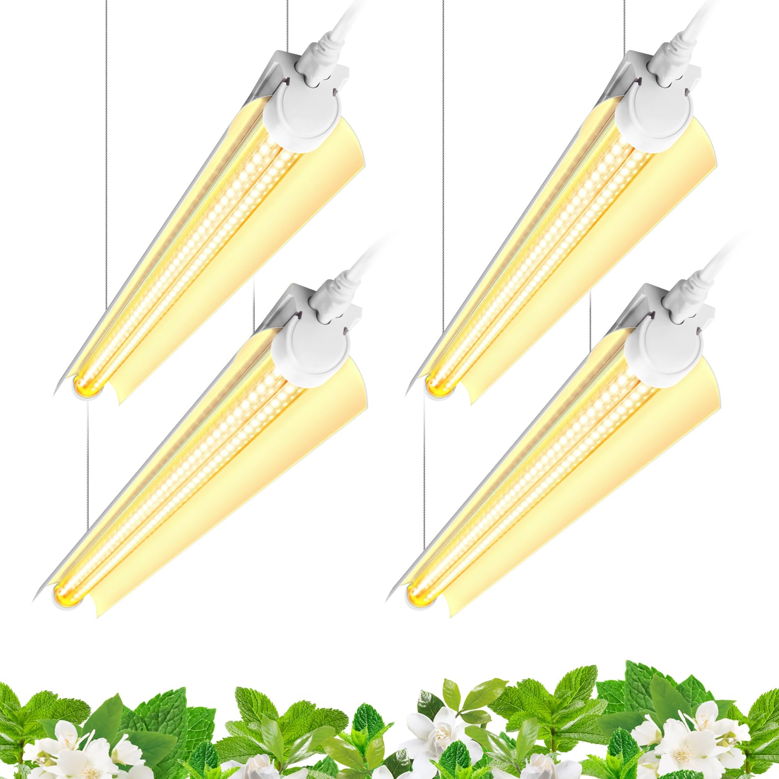 Barrina Bombilla de cultivo, 96 W (4 x 24 W), espectro completo de 2 pies, tiras de luz LED T8 en forma de V, luces de plantas para plantas de interior, paquete de 4
