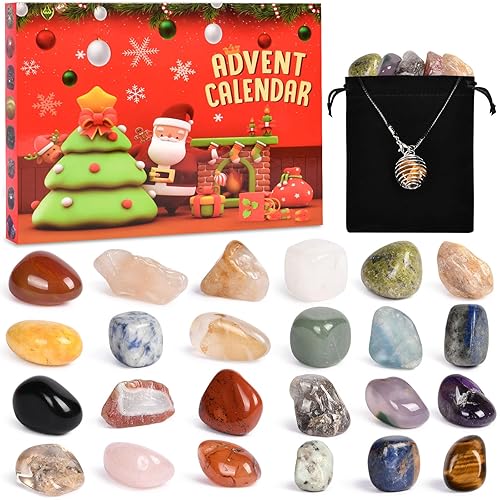 OSDUE Crystal Advent Calendar 2023 for Kids, 24 Days Natural Crystal Agate Stone, Advent Calendar Gemstone, Christmas Countdown Calendar Enthusiasts for Kids Adult Geology Enthusiasts