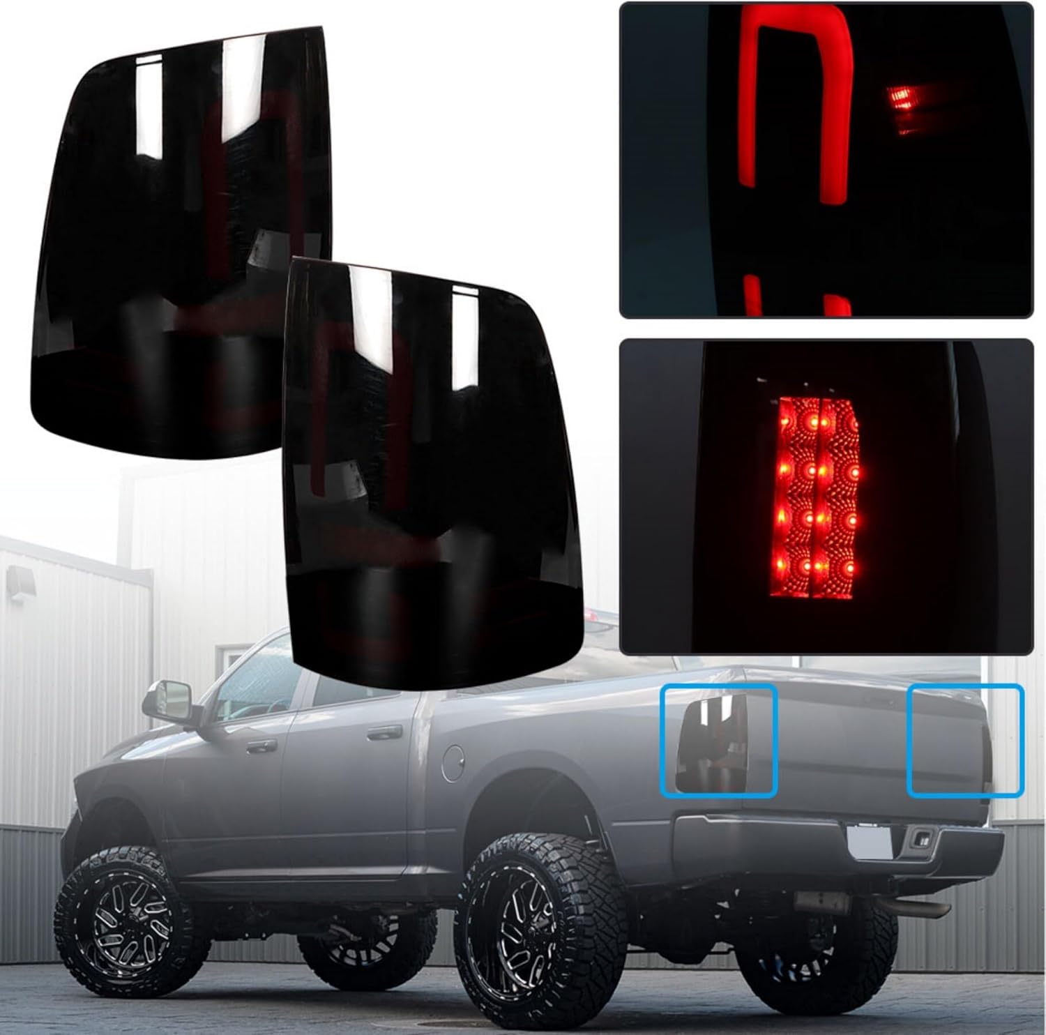 1 Pair of Tail Lights Replacement for 2009-2018 R-A-M 1500 2010-2018 R-A-M 2500/3500 Rear Brake Lamps 55277415AF, CH2818124, 55277414AF, CH2819124