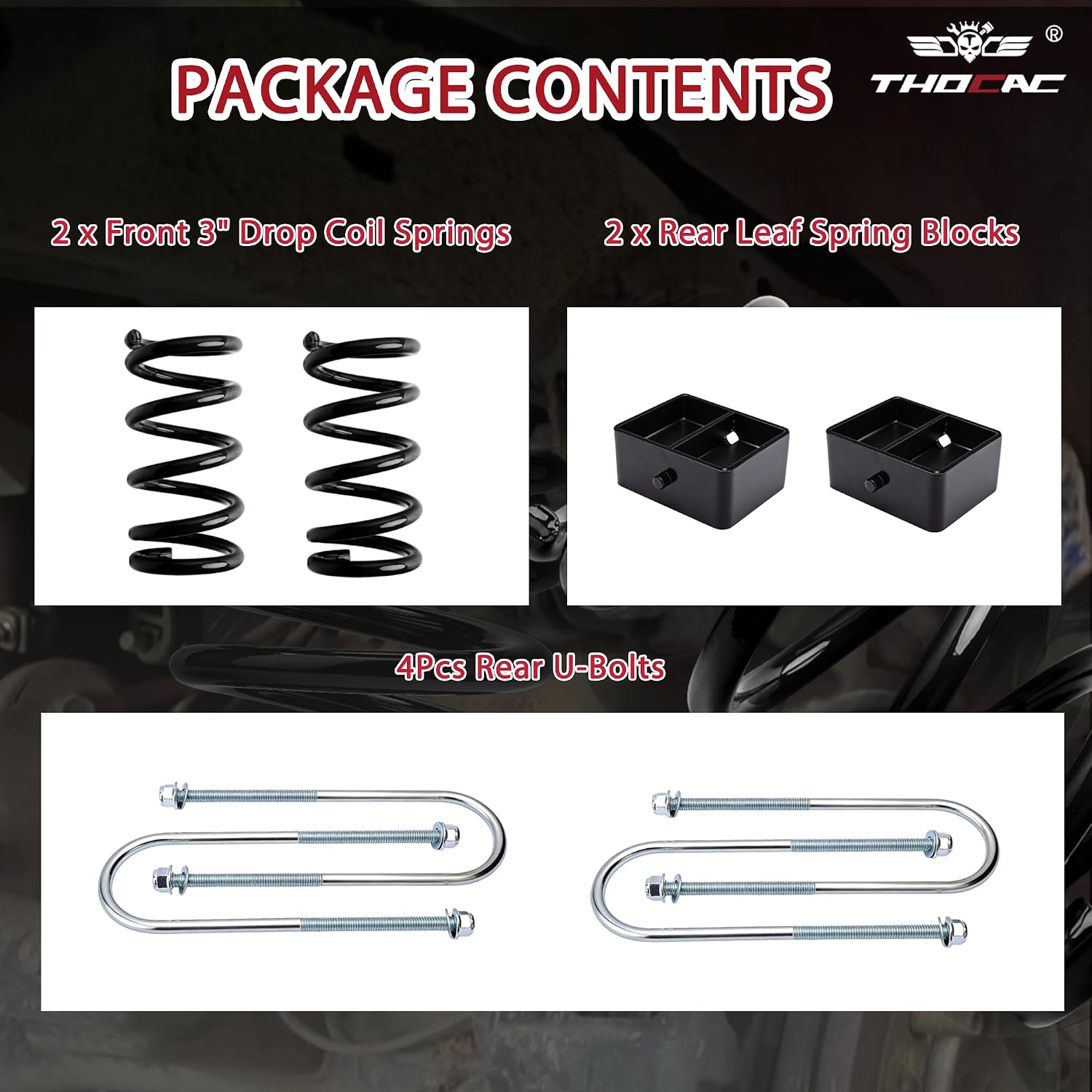 3" Front & 4" Rear Heavy Duty Drop Coil Spring Lowering Kit for 1982-2004 Chevy S10/Blazer & GMC Sonoma/Jimmy 2WD V6 with Block U-Bolts (Black)