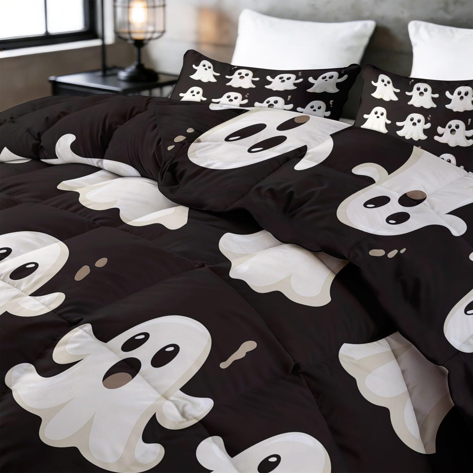 Generisch Edredón suave negro sin funda de 135 x 200 cm, hipoalergénico, ligero, estilo de dibujos animados, edredón infantil, lavable, manta reversible para cama, niños, niñas, adolescentes