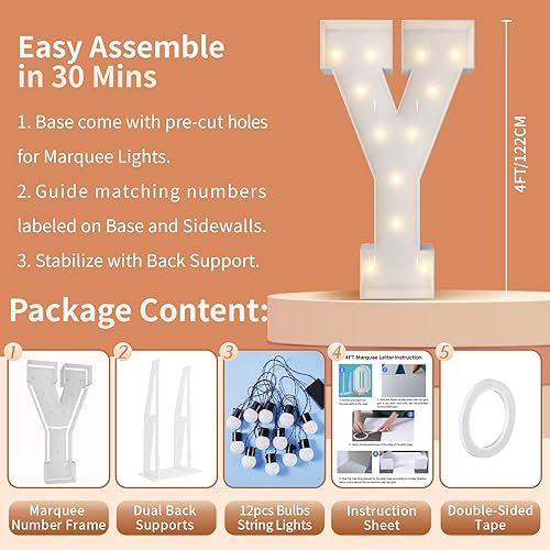 Miniatura 5 de Letras iluminadas de marquesina de 4 pies, letras grandes de marquesina, marco de globos de mosaico, letras grandes para decoración de compromiso,