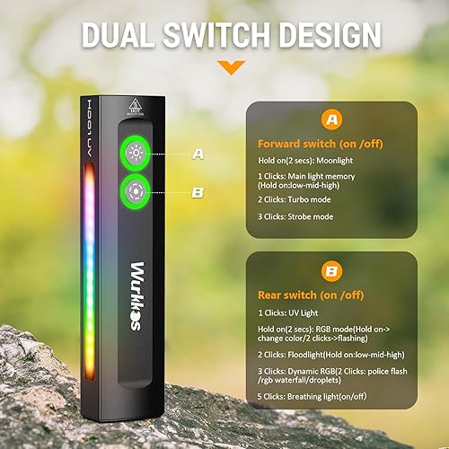 Miniatura 6 de Wurkkos HD01 Linterna UV, linterna EDC recargable, linterna LED con luz UV de 365 nm, linterna plana de 1200 lúmenes con RGB, luz de bolsillo para