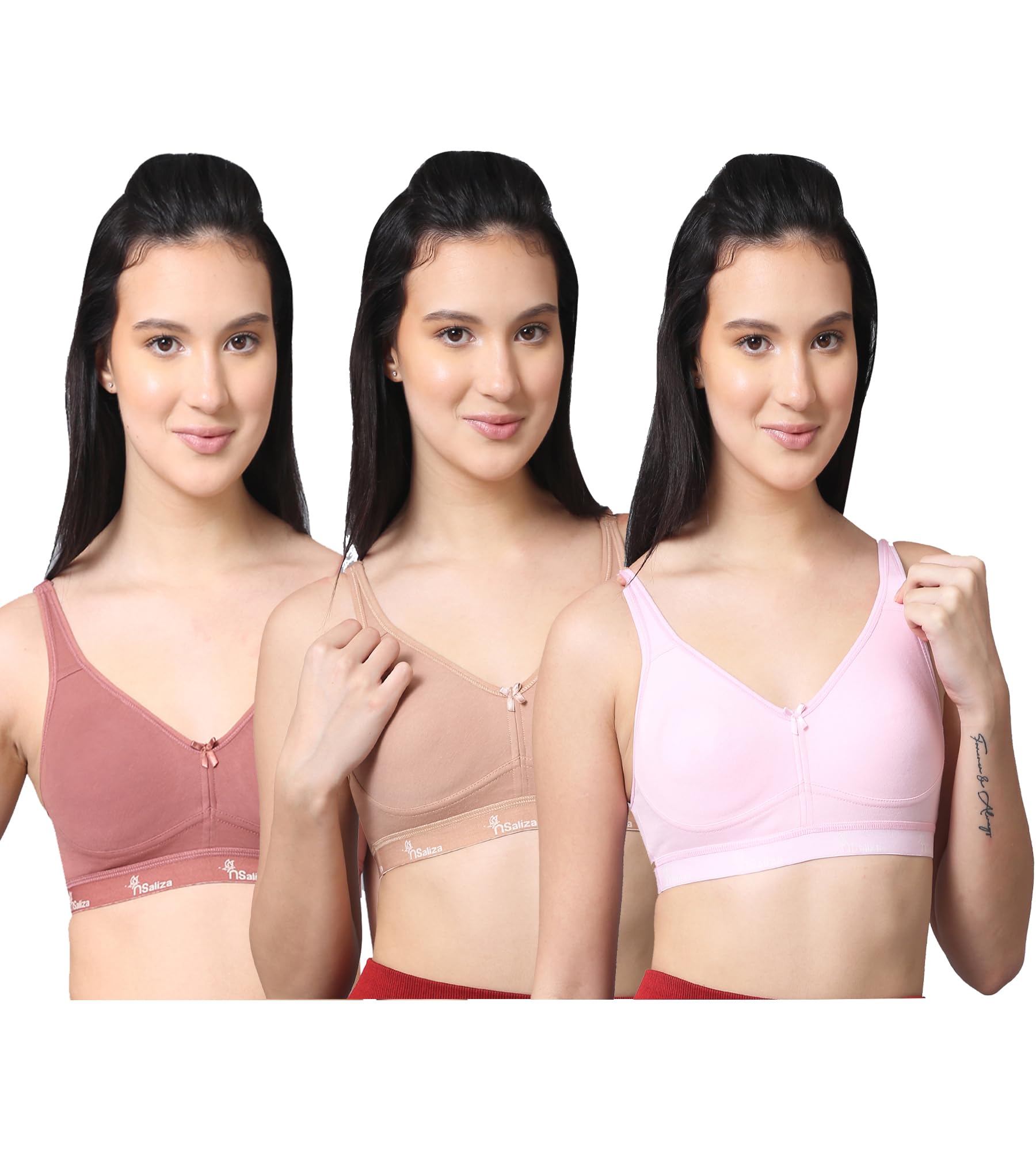 Pack of 3 Non Padded Wire Free Seamless Full Coverage Sports Bra-image-41