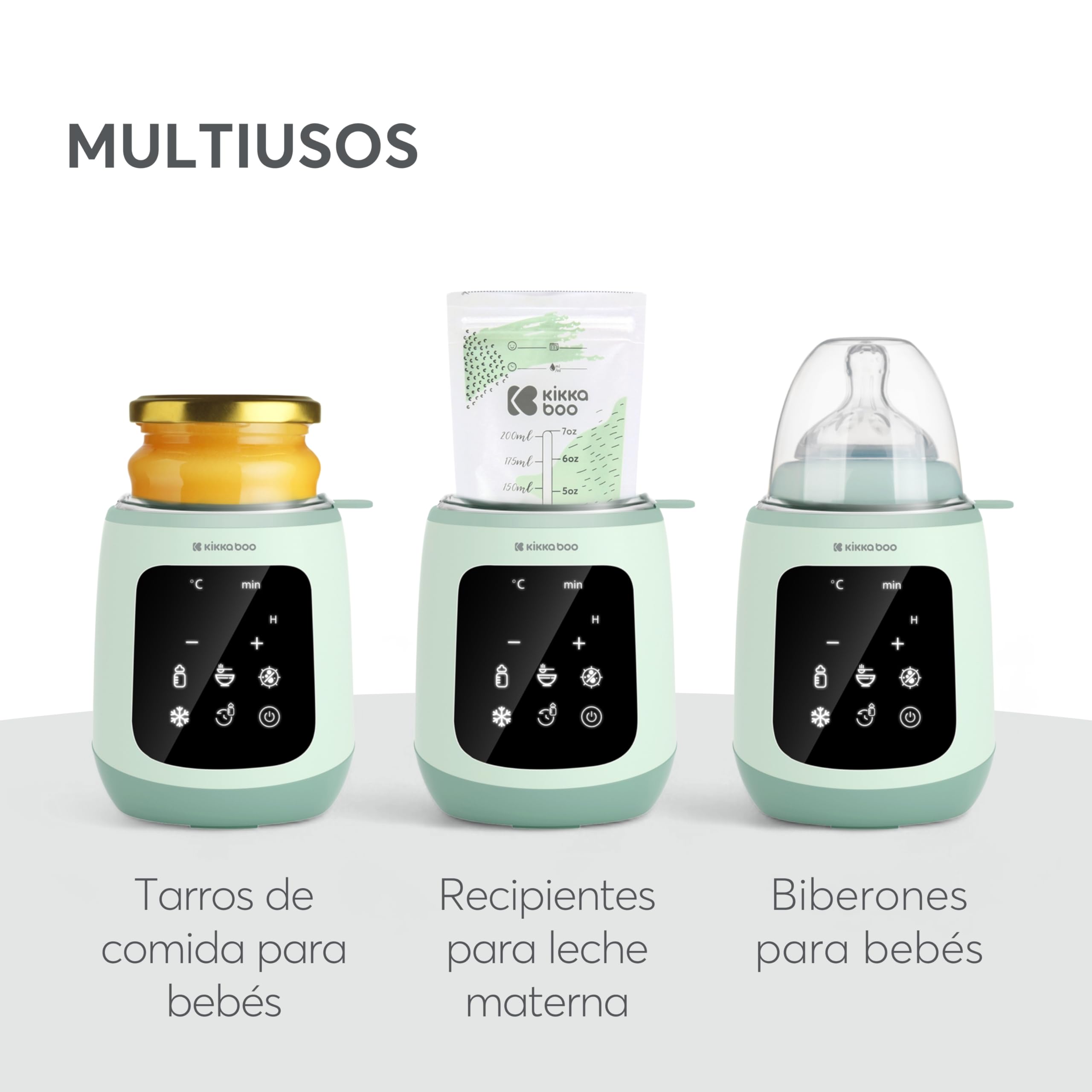 KikkaBoo Calienta Biberones Portátil 4 en 1 CALDO, Calentador de Leche Rápido y Esterilizador de Biberones, Descongelador de Alimentos para Bebés, Menta