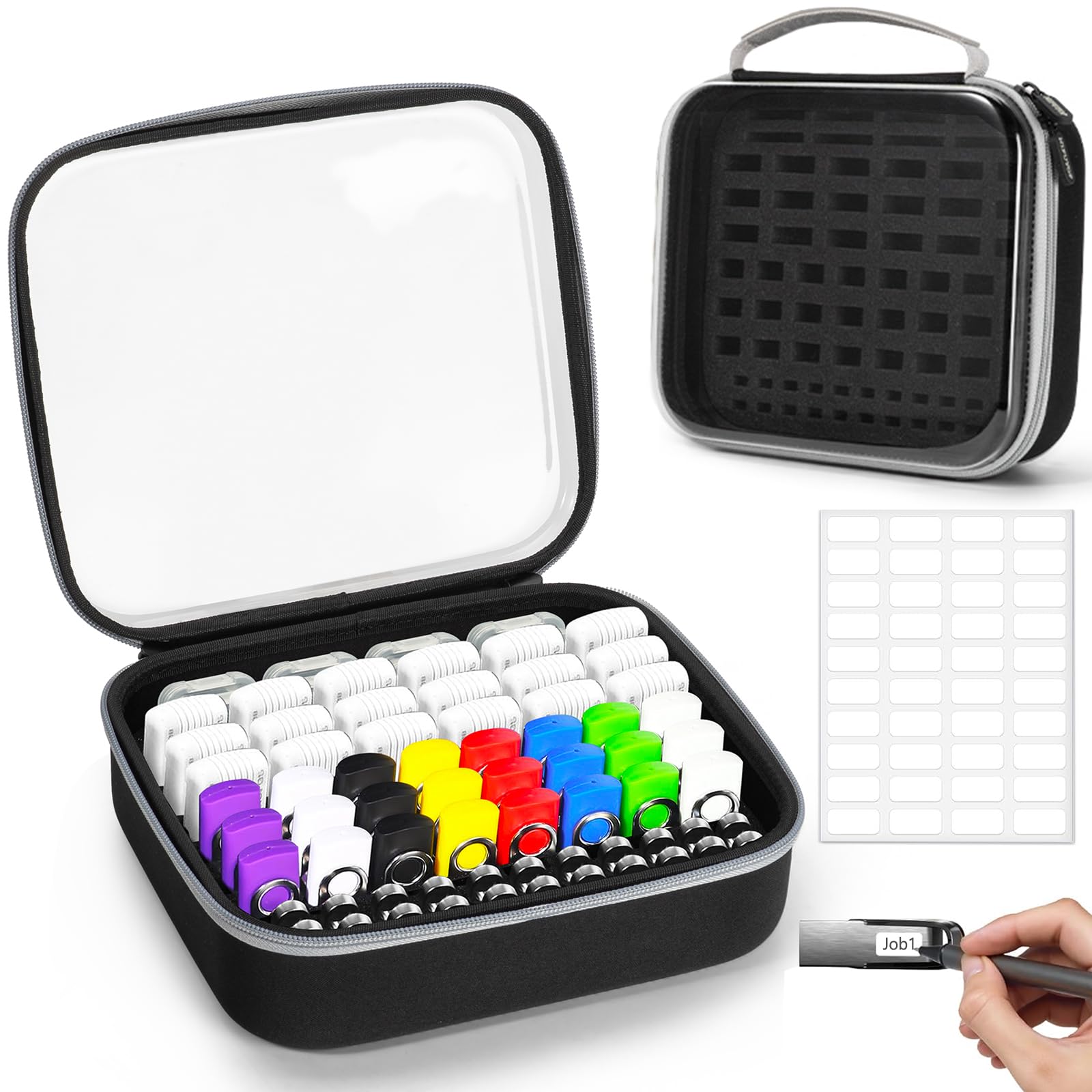 NIFUYOP Clear Flash Drive Case, Hard USB Case Thumb Drive Organizer Holds 64 Drives and 8 SD cards, Flash Drives Holder for Samsung & Sandisk & Memory Stick & Jump Drive