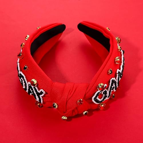 Miniatura 7 de YAHPERN Diadema anudada con perlas de cristal, accesorio para el cabello para el día del partido, rojo 1
