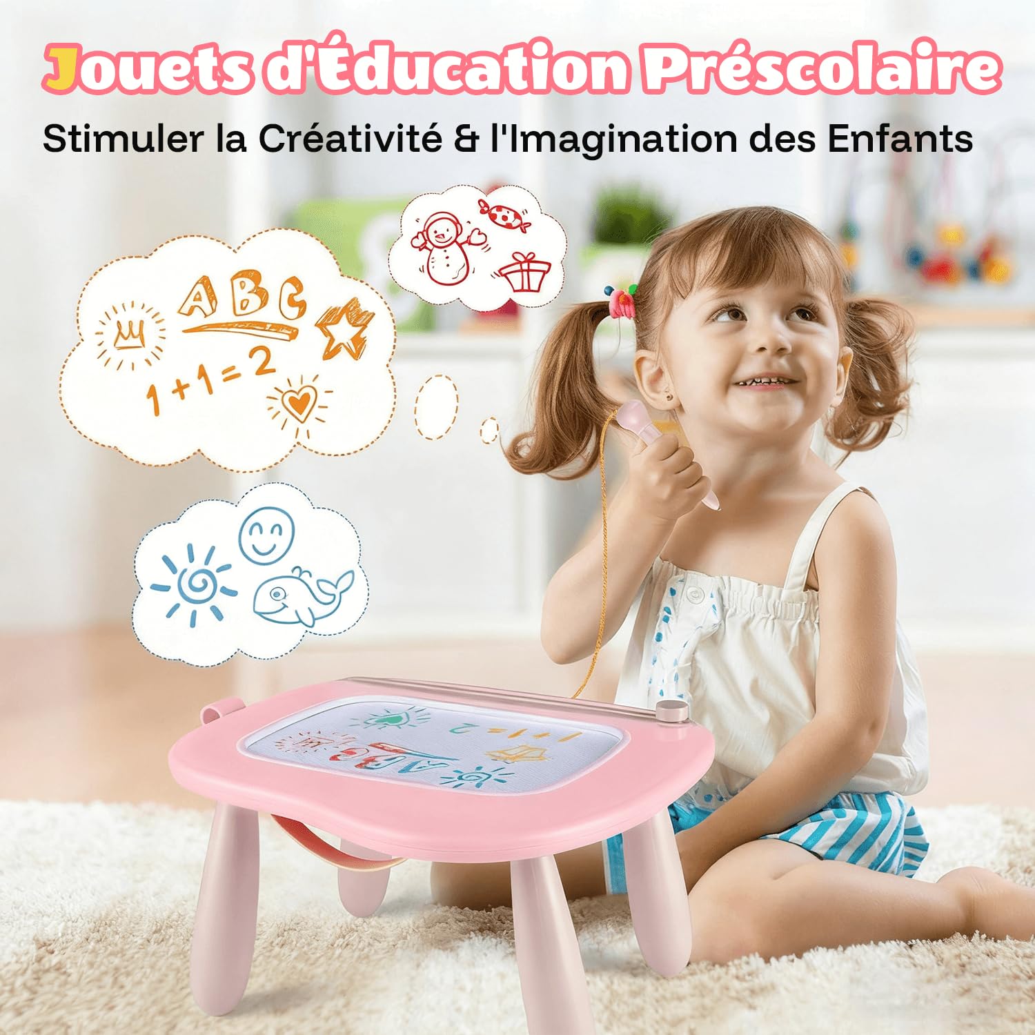 Smasiagon Ardoise Magique avec Pieds, Tableau de Dessin Magnétique Effaçable pour Enfants 1-3 Ans (Rose Clair)
