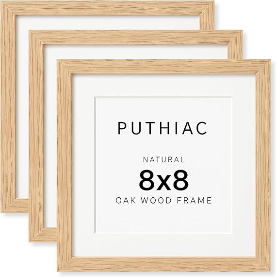 8x8 Oak Wood Picture Frame - 8x8 Photo Frame, 8x8 Picture Frame Wood, Natural Solid Wooden Picture Frames for Wall Art Photo and Prints(3 Pack, Beige)