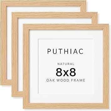 8x8 Oak Wood Picture Frame - 8x8 Photo Frame, 8x8 Picture Frame Wood, Natural Solid Wooden Picture Frames for Wall Art Photo and Prints(3 Pack, Beige)