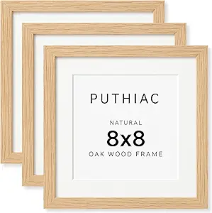 8x8 Oak Wood Picture Frame - 8x8 Photo Frame, 8x8 Picture Frame Wood, Natural Solid Wooden Picture Frames for Wall Art Photo and Prints(3 Pack, Beige)