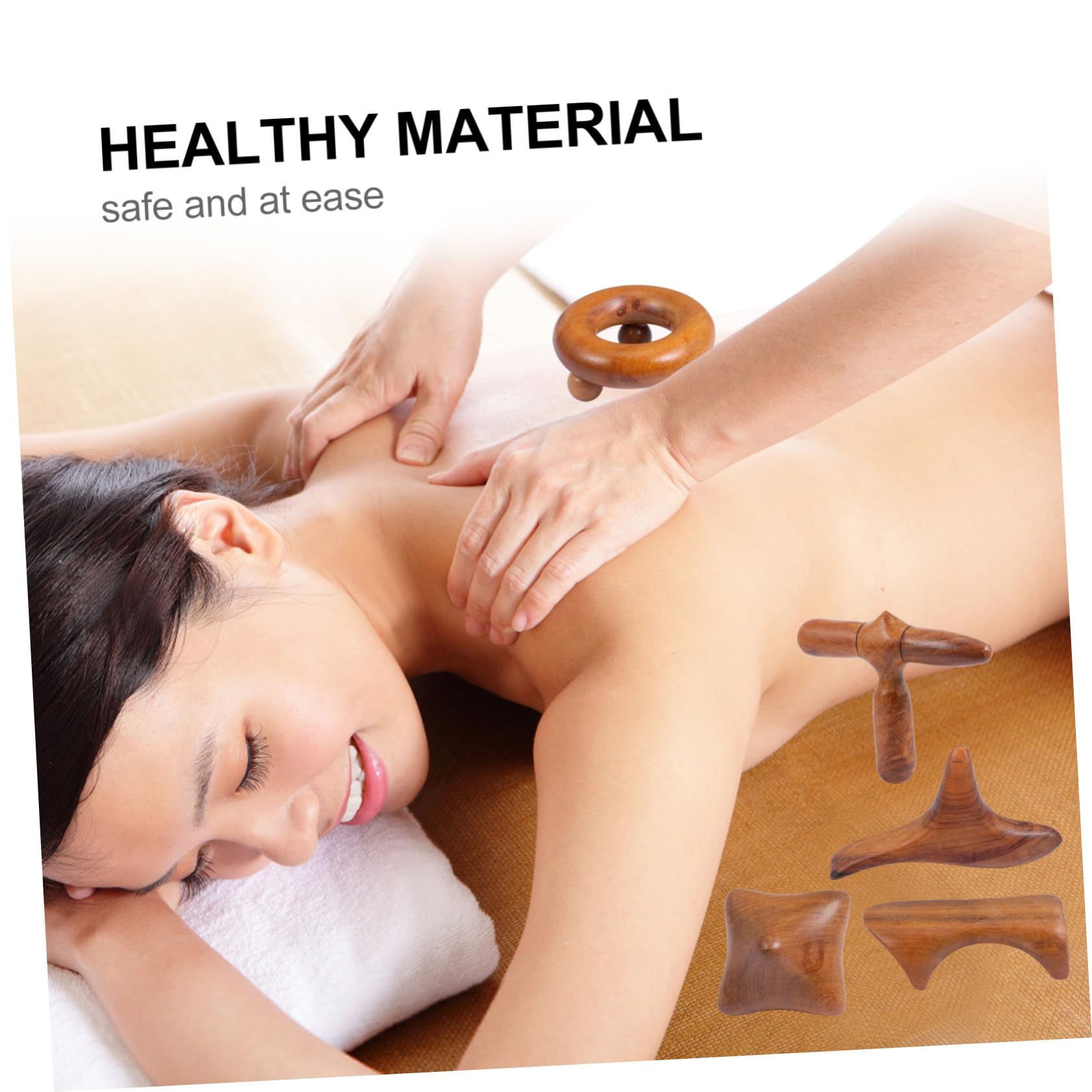 Didiseaon 5 piezas Masajeador Madera Guasha Tablero Raspado Salud Facial Cuello Corporal Promueve Circulación Fatiga Uso Spa Hogar Viaje