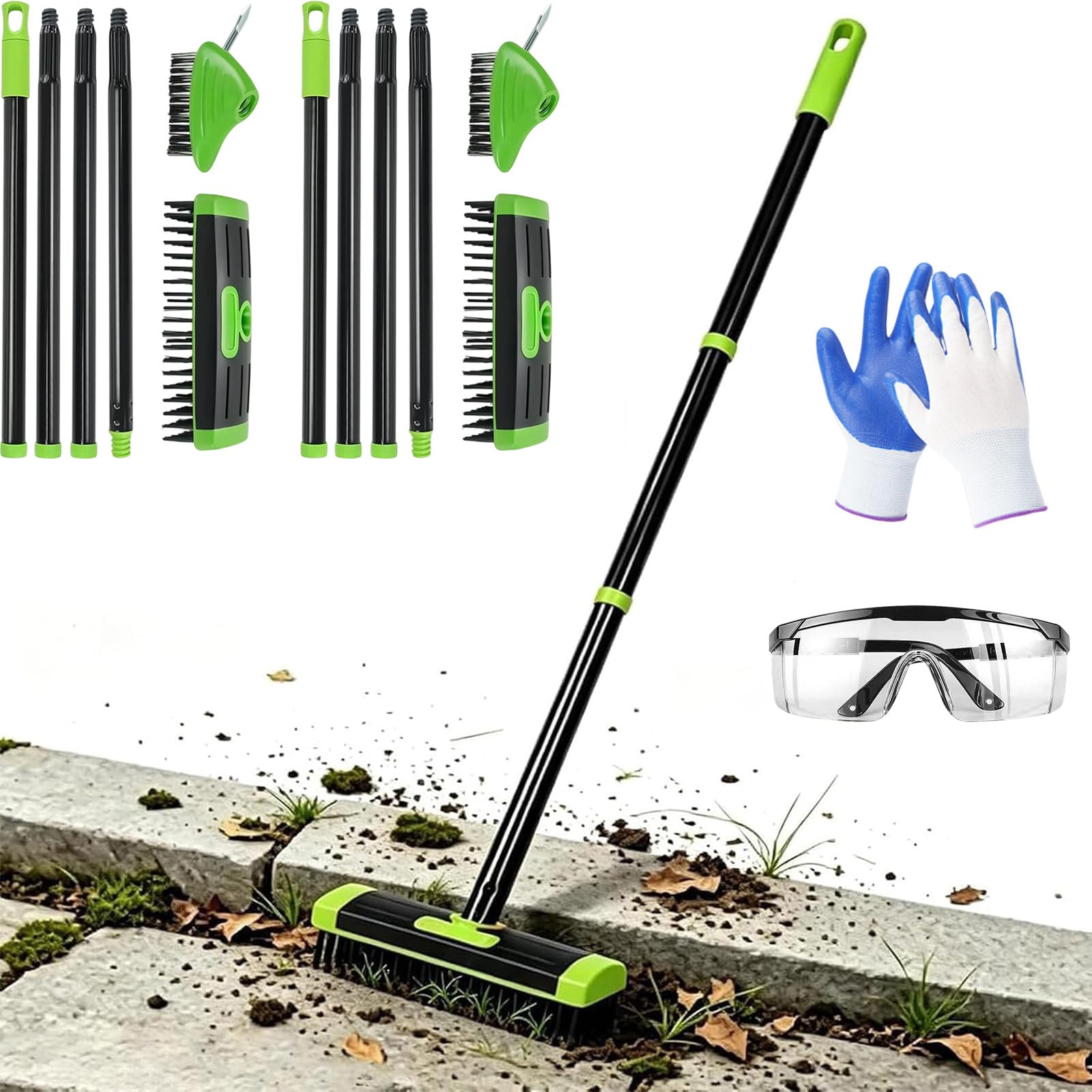 Set Combinado versátil de Cepillo para Malas Hierbas 3 en 1: Cepillo para Limpiar Juntas y Gancho metálico; Herramienta para Eliminar Malas Hierbas y Fregar hormigón en Patios, adoquines (2PCS,1)