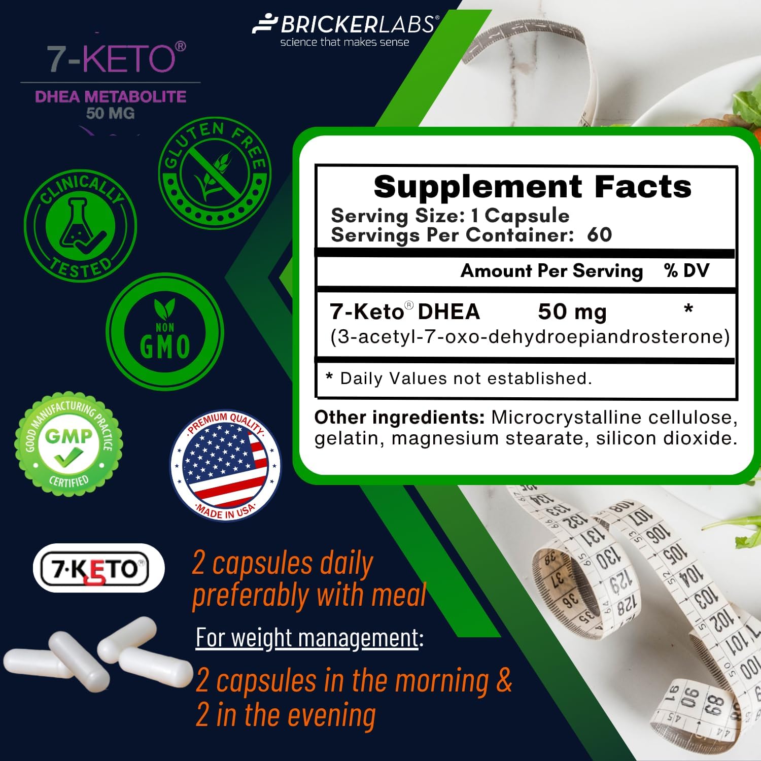 Bricker Labs 7-Keto DHEA Metabolite 50 mg Dietary Supplement for Metabolic Support and Energy Balance, 60 Capsules — Amazon image 6