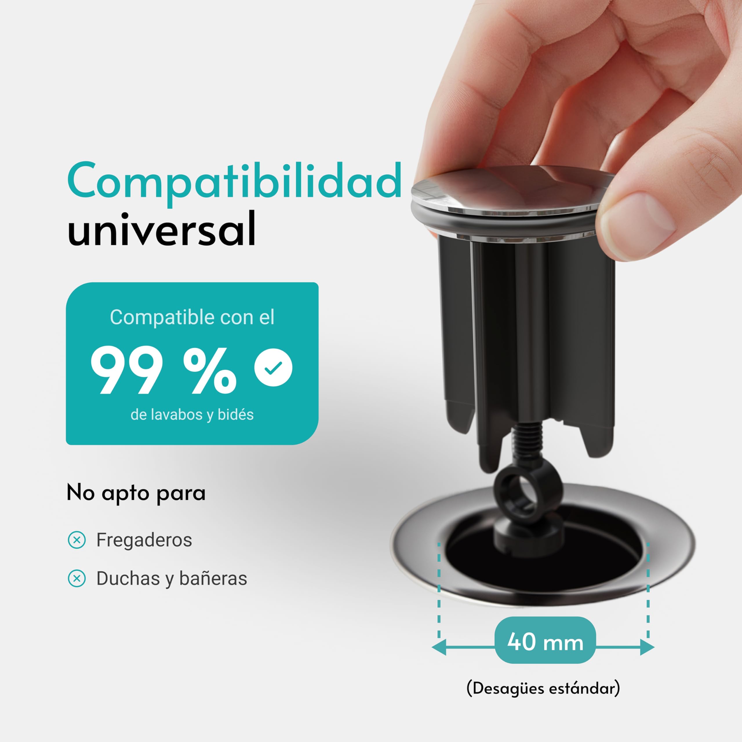 Engelbach® Tapón Lavabo Universal 40mm – Estable, antioxidante y Duradero – tapón desagüe para lavabos y bidés con Tornillo Ajustable en Altura