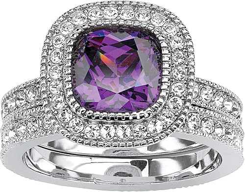 PalmBeach - Juego de anillos de novia con circonita cúbica púrpura y cristales redondos, tallas 6-9, Cristal, Zirconia cúbica Cristal