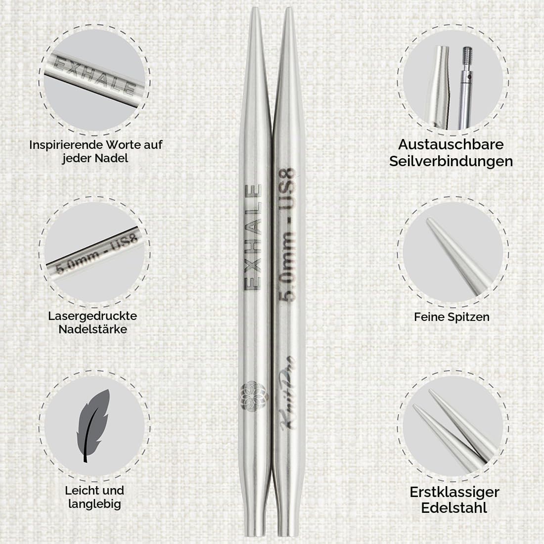 KnitPro Die Mindful Kollektion Affection Austauschbare Nadelspitzen Set 5" (13cm) I 14 Größen (3mm bis 12mm)