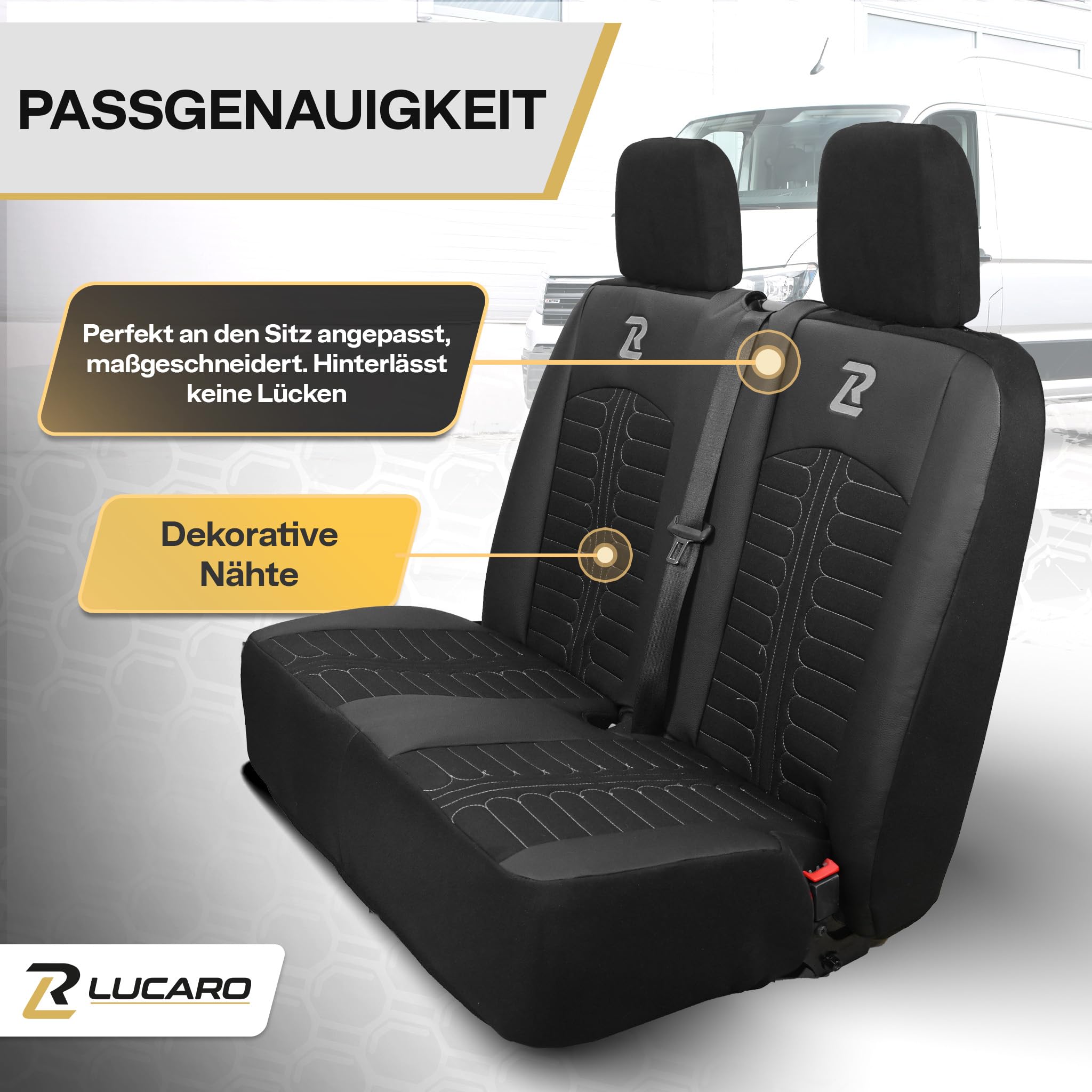 LUCARO Sitzbezüge für Mercedes Sprinter 3 Ab 2018 - Sitzbezügesets 1+2 - Auto Sitzbezüge Schwarz Grau