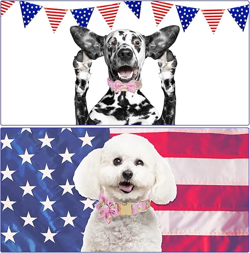Miniatura 8 de Collar de verano para perro con lazo y flor de margarita rosa, cómodo collar ajustable para cachorros con hebilla de metal segura para mascotas