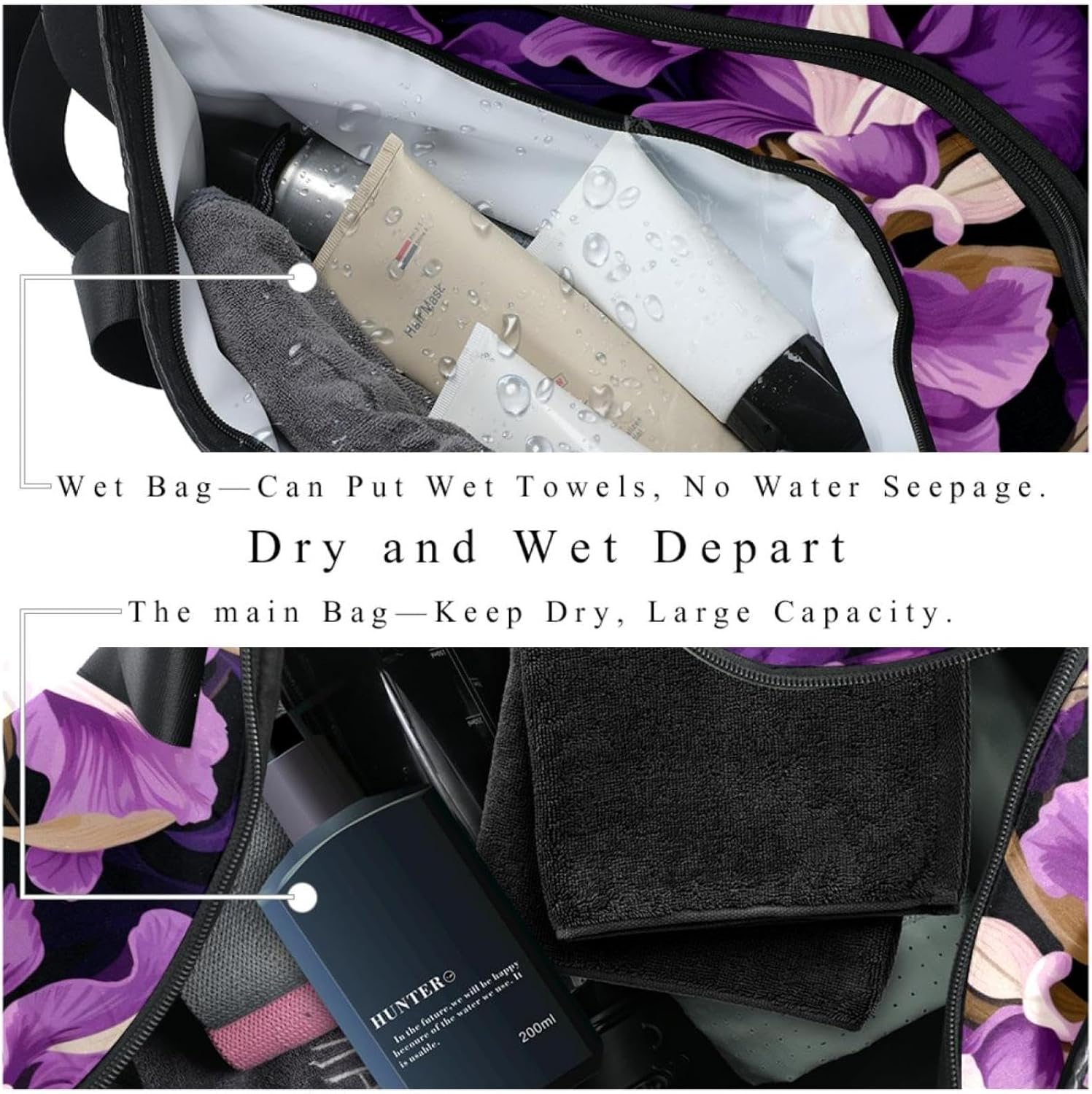 Gym Bags for Women,Duffle Bag for Travel,Floral Purple Flower,Gym Bag for Men