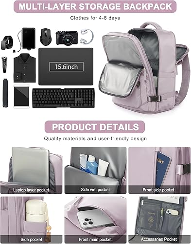 Miniatura 4 de VGCUB Mochila grande de viaje para trabajo, negocios, mochila para computadora portátil aprobada para vuelo, para mujeres y hombres, mochila de