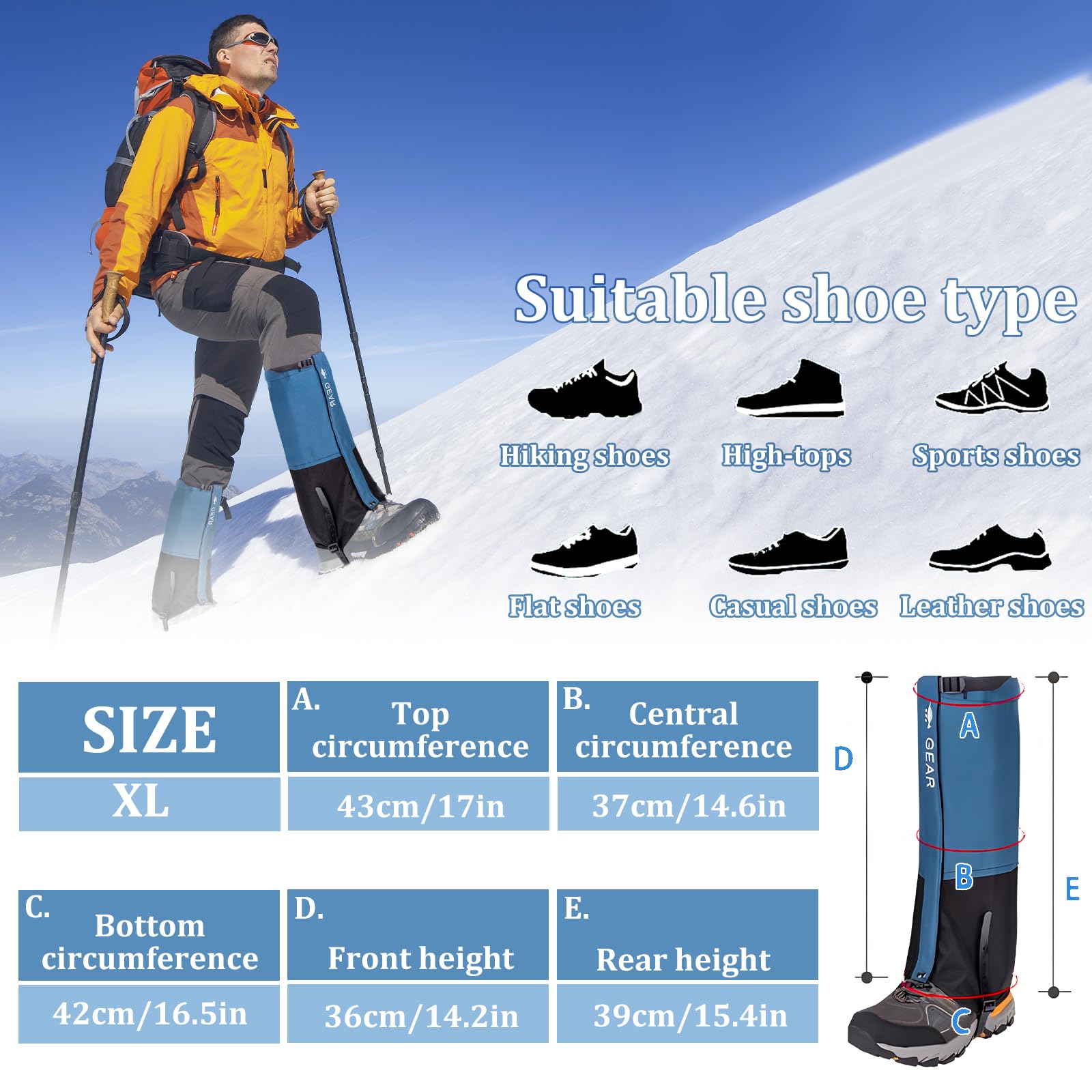 Ghette Impermeabili Trekking per Esterni, Ghette Caccia Ghette di Neve Traspiranti Antivento, Ghette Coprigambe Escursionismo Ghette Antivipera,Copriscarpe Arrampicata,Sci,Escursionismo