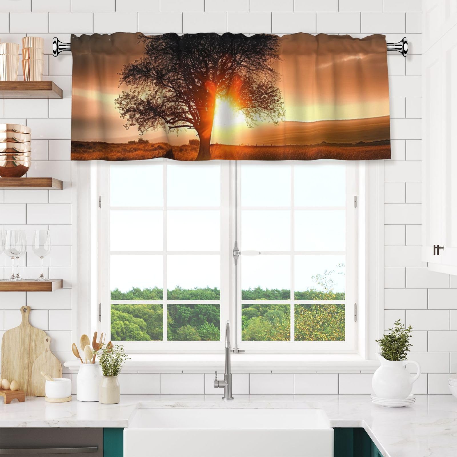 Natural Sunrise Valances for Windows Short Curtains Rod Pocket Cafe Window Treatments Valance Curtains for Kitchen Bathroom Laundry Basement Windows 54x18inch Blackout Window Valance