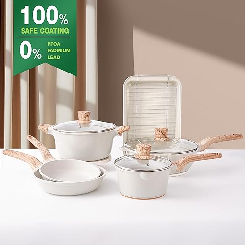 Miniatura 6 de Caannasweis - Juego de ollas y sartenes  Juego de utensilios de cocina de piedra de granito antiadherente, sartenes de inducción para cocinar, sin