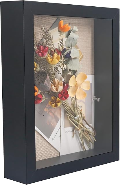 GraduatePro Shadow Box Frames for Crafts 3D Deep Black Bouquet Flower Case Picture Memorabilia Memory Wooden Tabletop and Wall Hanging 8x10
