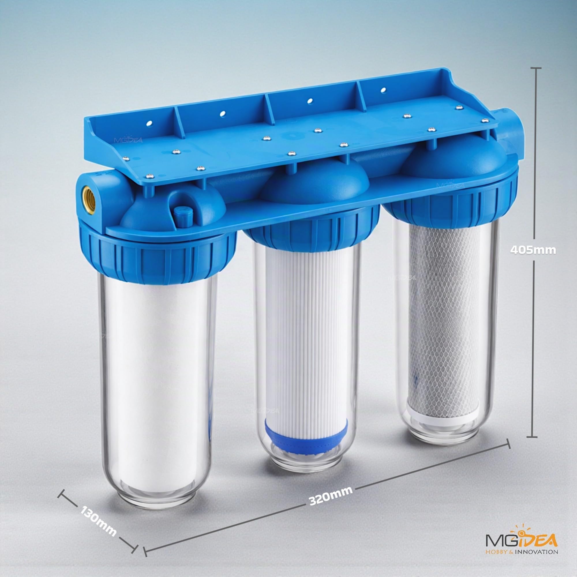 Depuratore Sistema Filtro Filtrazione Acqua 3 Stadi Cartucce 10" Pollici Filtri Sedimenti e Carboni Attivi, 254mm per impanti idrici domestici (1/2" (20,67mm))