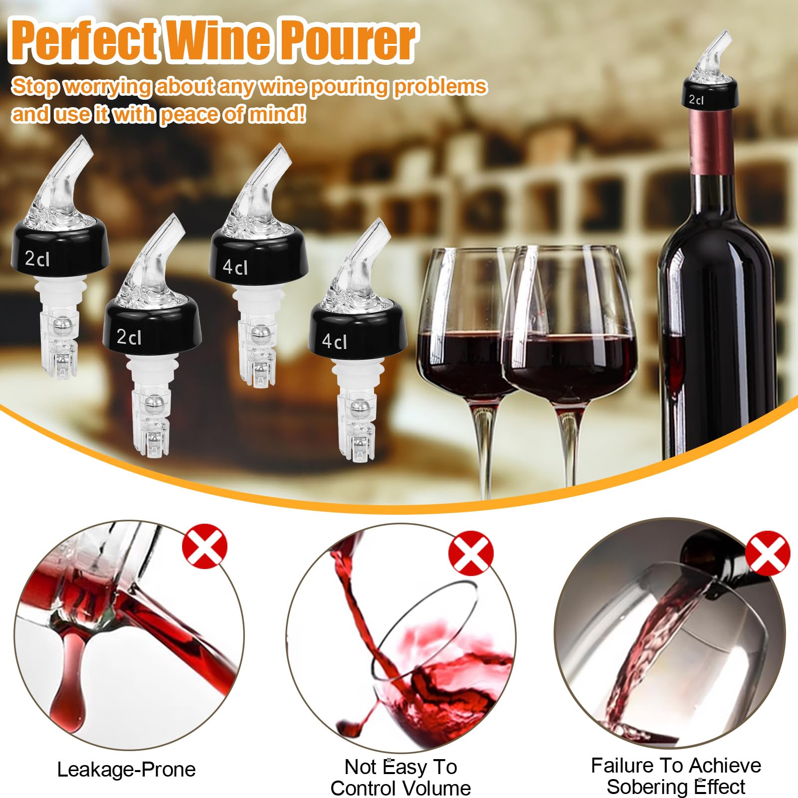mizikuu 8 stuks flesgieters, 1,5cl, 2cl, 3cl, 4cl flesgieters Auto-Pour Pour Lekvrije Doseerhulp Flesgieters Dispenser voor Wijn Cocktail Home Bar Dranken Wijn Cocktail Dispenser