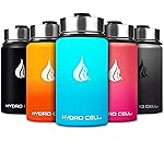 HYDRO CELL Stainless Steel Insulated Water Bottle with Straw - For Cold & Hot Drinks - Metal Vacuum Flask with Screw Cap and Modern Leakproof Sport Thermos for Adults (Teal/Blue 14oz)