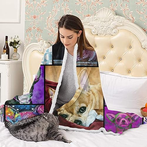 Miniatura 2 de BEDMUST Manta de forro polar para dormitorio, decoración de ropa de cama, manta de sherpa inteligente de Chihuahua para niños y adultos, suave y